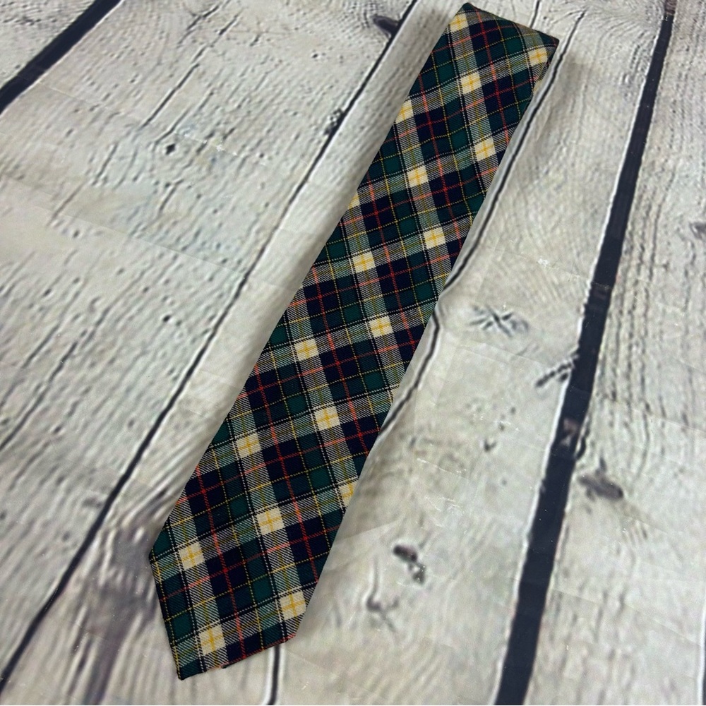 Viyella by Gant green red yellow plaid tie wool cotton blend